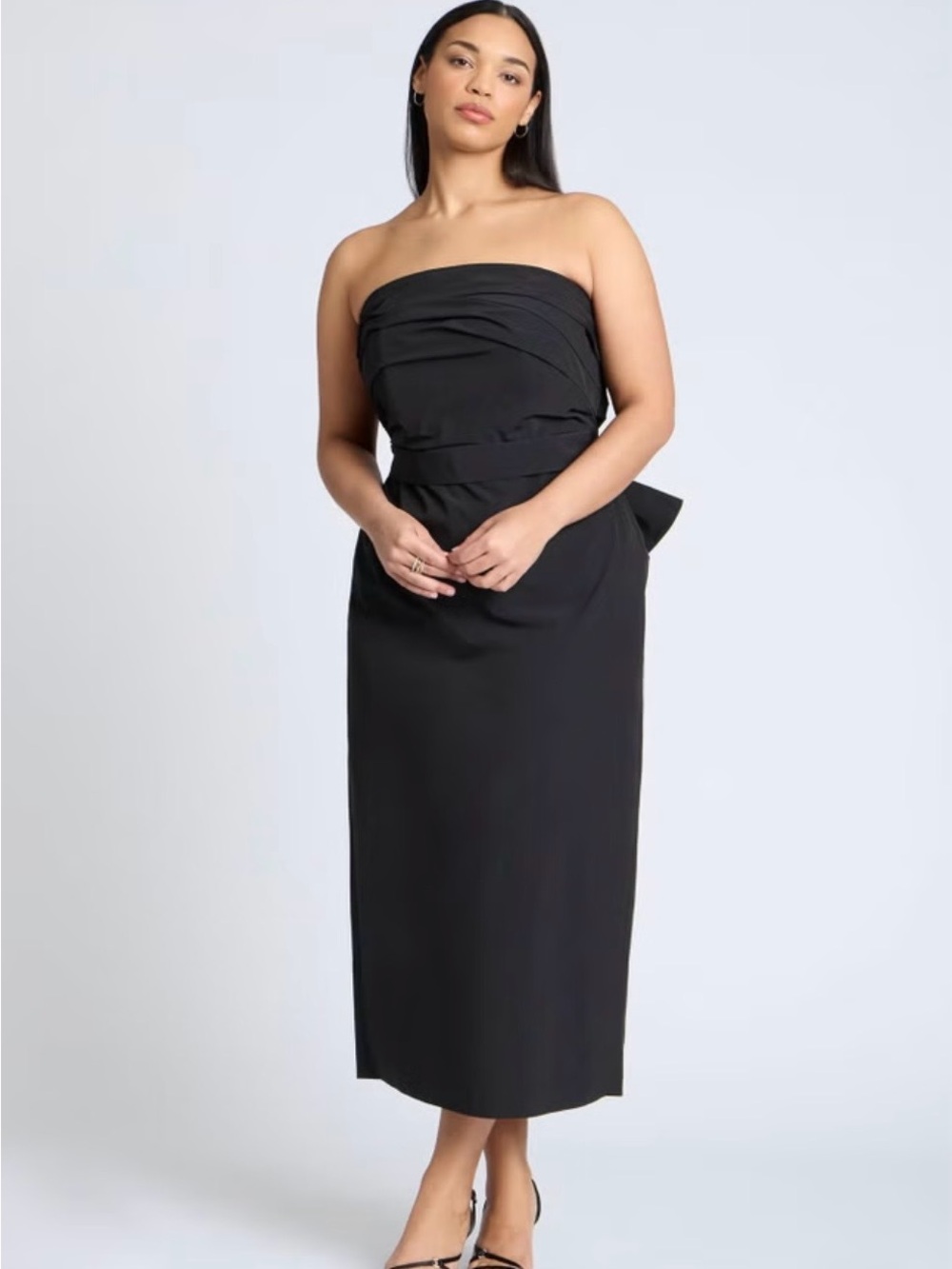 Eloquii Pleated Bodice Bow Detail Dress